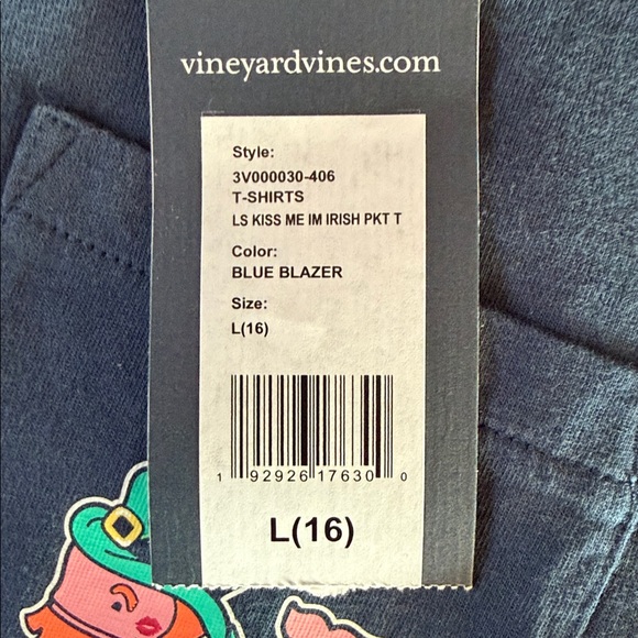 Vineyard Vines | Kiss Me I’m Irish Navy Long Sleeve Tee | L | St. Patrick’s Day - Picture 7 of 7